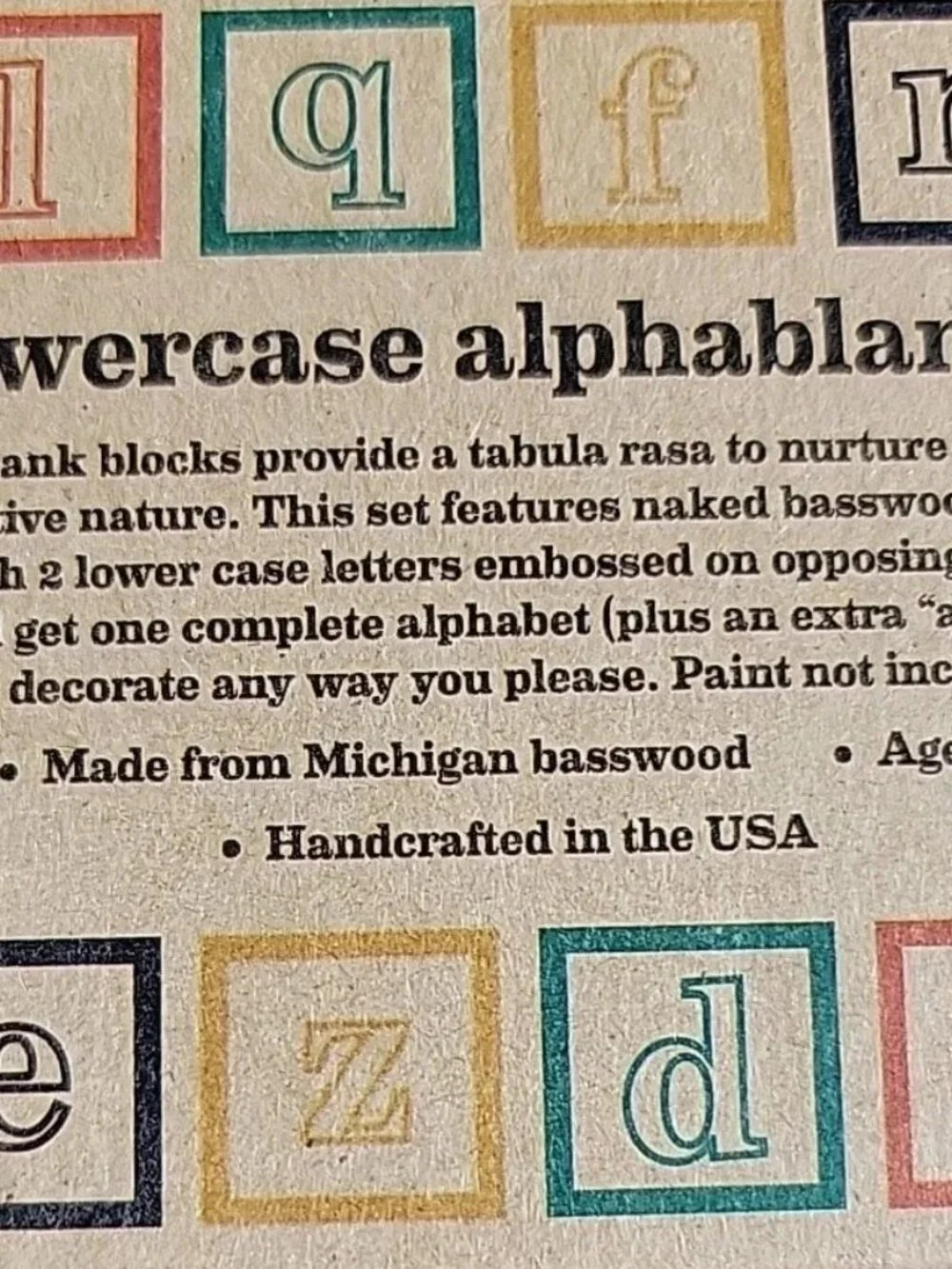 Uncle Goose lowercase alphablanks Blocks 14 Blocks Basswood Cubes, unpainted